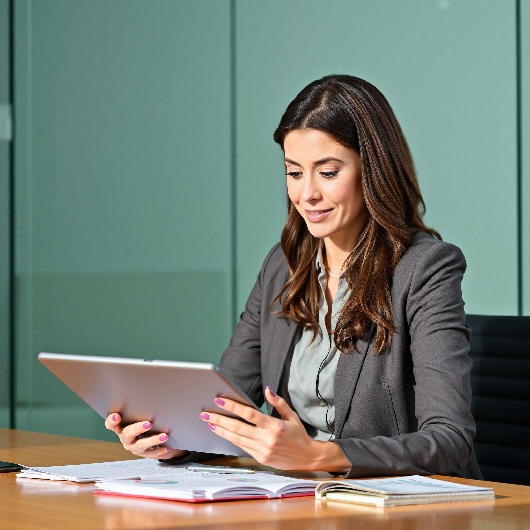 Business professional reviewing financial charts and pricing strategy documents on tablet