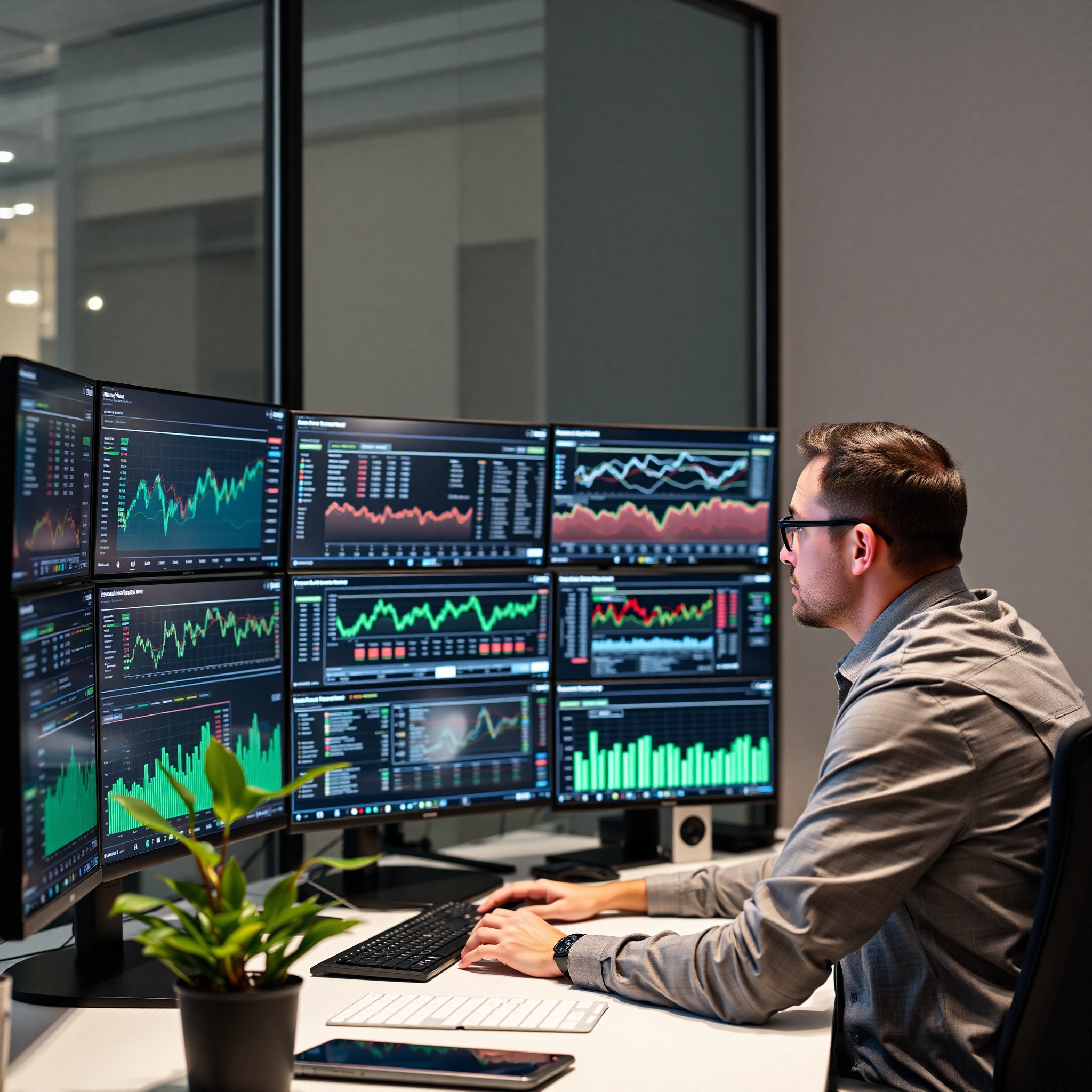 Investor monitoring portfolio performance on digital dashboard