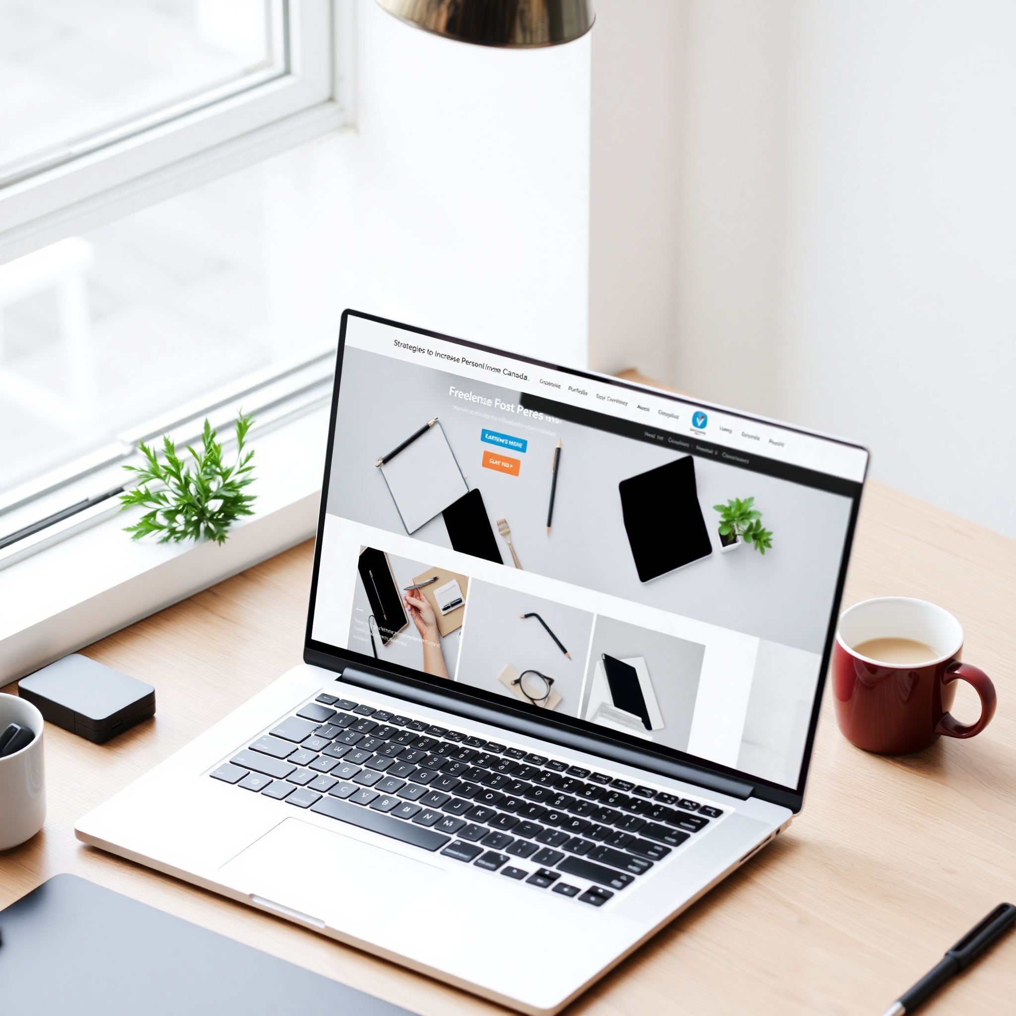 Laptop showing freelance portfolio and client projects for income diversification