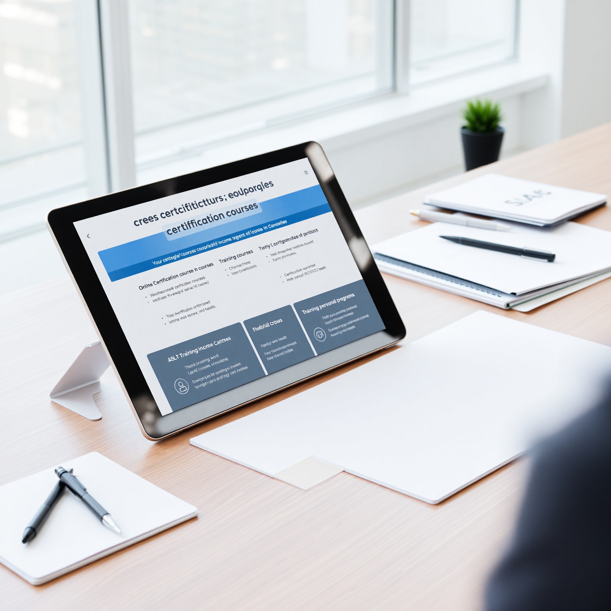 Professional certificates and training programs displayed on digital tablet for skill development